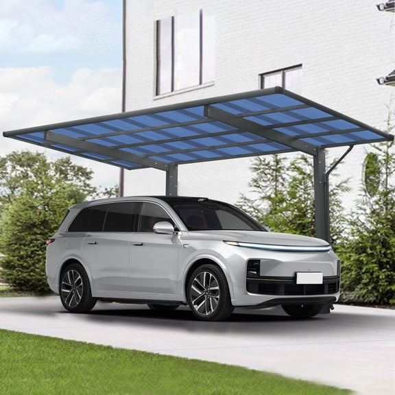 Miekor Furniture Outdoor Carport, 17.44FT*9FT*11FT Single Carport Aluminum Metal Frame and Polycarbonate Panels Car Port for Outdoor Driveway Car, Truck MK5607