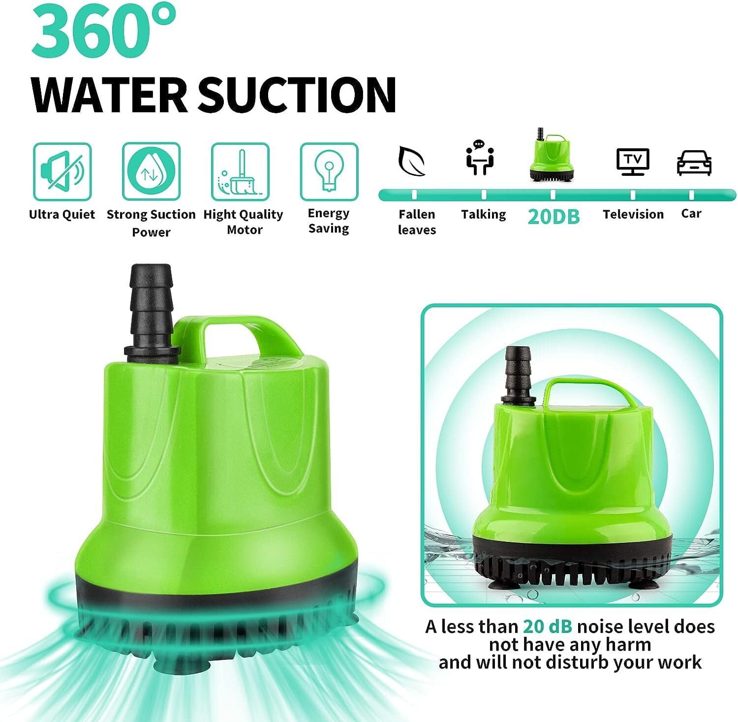 DISEN 845 GPH 60W Submersible Water Pump for Pond Aquarium Hydroponics Fish Tank Fountain Waterfall