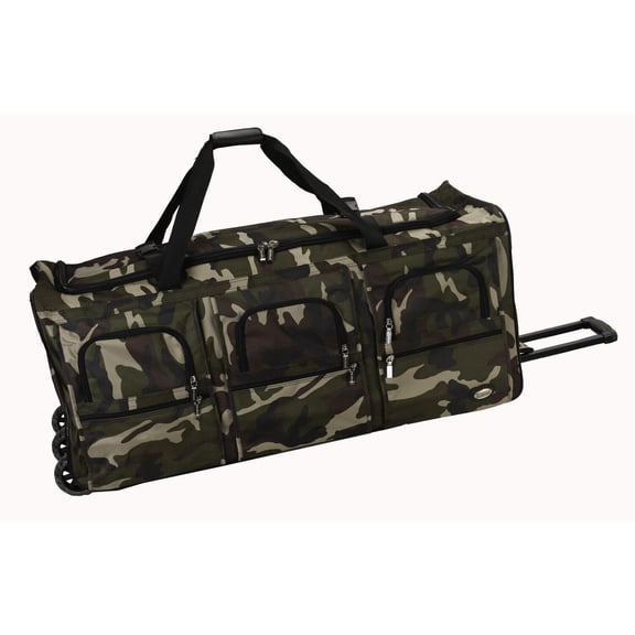 HomeStock Handmade 40" Rolling Duffle Bag - Heavy-Duty Luggage with XL Wheels, U-Shape Top, 6 Front Pockets & Strong Zipper for Travel or Storage-Color:Camoflage