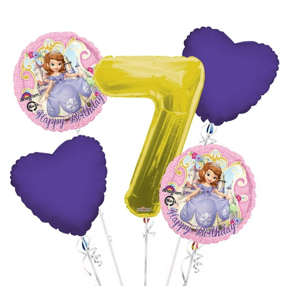 Sofia the First Balloon Bouquet 7th Birthday 5 pcs - Party Supplies