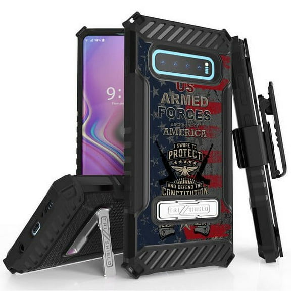 Galaxy S10 Plus (SM-G975) Case, TRISHIELD Rugged Cover With   [Belt Clip Holster]   [Built in kickstand] For Samsung Galaxy S10 Plus - FORCES