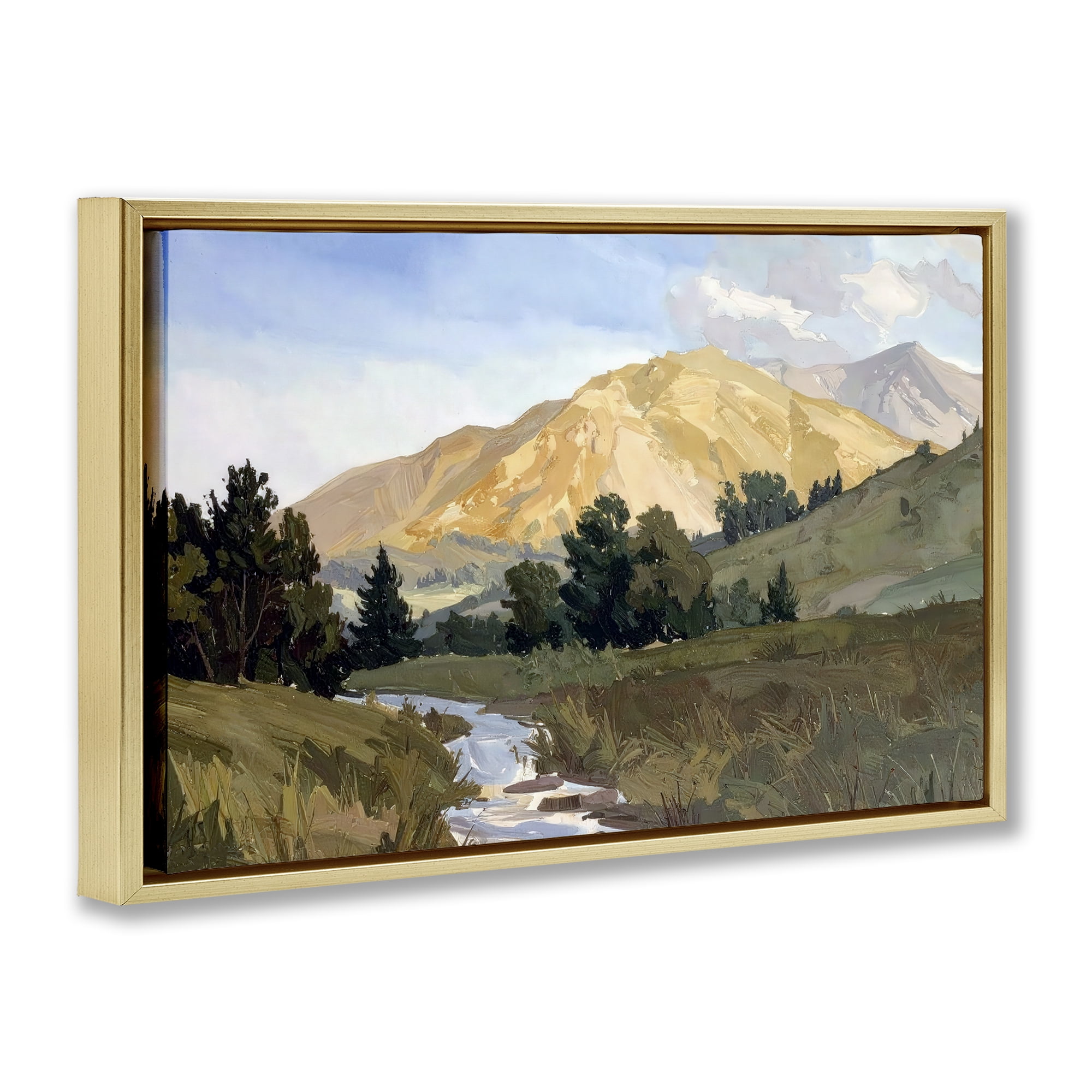 Stupell Industries Mountain Divide Valley Gold Framed Floater Canvas Wall Art, design by Alonza Saunders