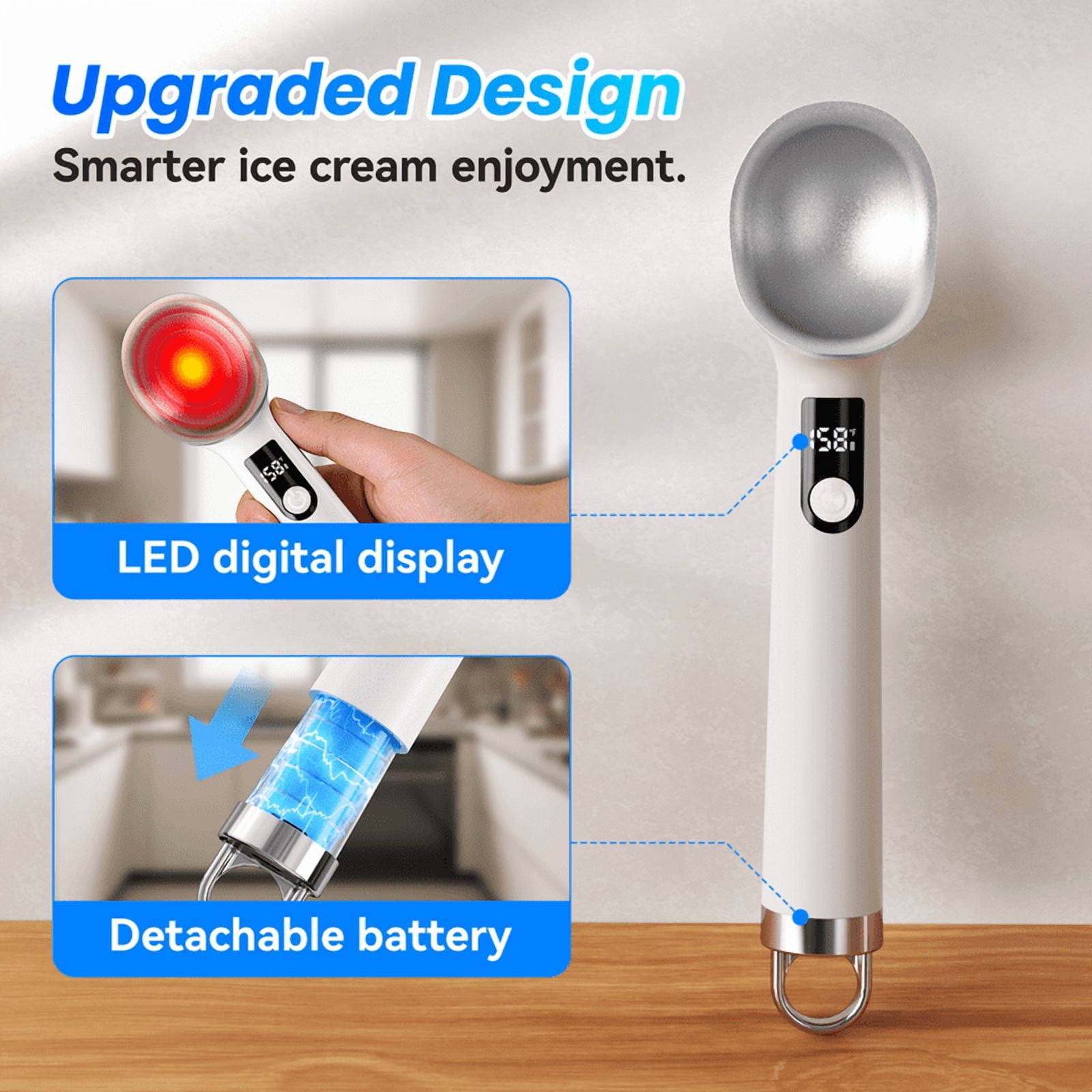 Netraty 7 inch Heated Ice Cream Scoop Rechargeable, Electric Warming Ice Cream Scooper with LED Display, Heats to 158°F for Hard Ice Cream, Easy for Seniors & Kids