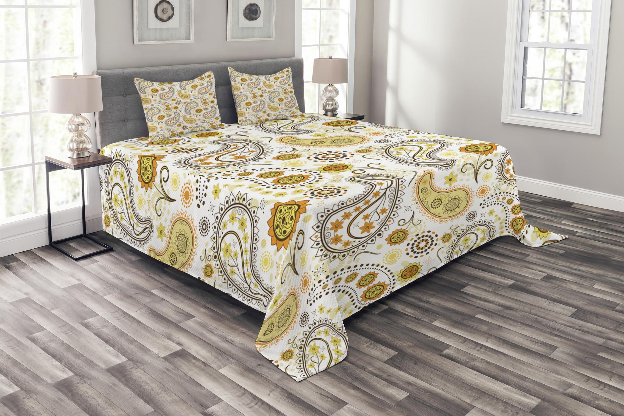 Sunflower Bedspread Set Queen Size, Ethnic Tribal Floral ...