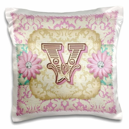 3dRose Regal Pastel Mod Damask Monogram Initial V, Pillow Case, 16 by 16-inch