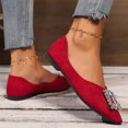 thumbnail image 7 of Women's Comfortable Flat Shoes - Round Toe Classic Cute Bow Metal Buckle Slip on Ballet Flats Red 4.5, 7 of 7