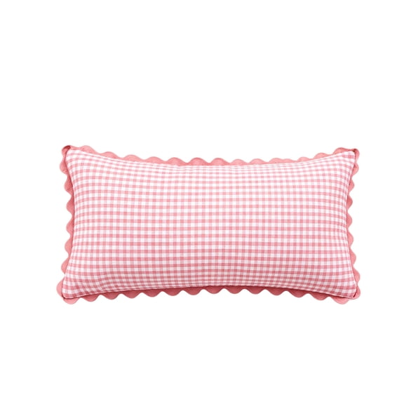 Gingham Throw Pillow Cover with Scalloped Edges, Durable Removable Cover, Supportive Filled Cushion for Sofa Bedroom Couch Home Decor,Pink A
