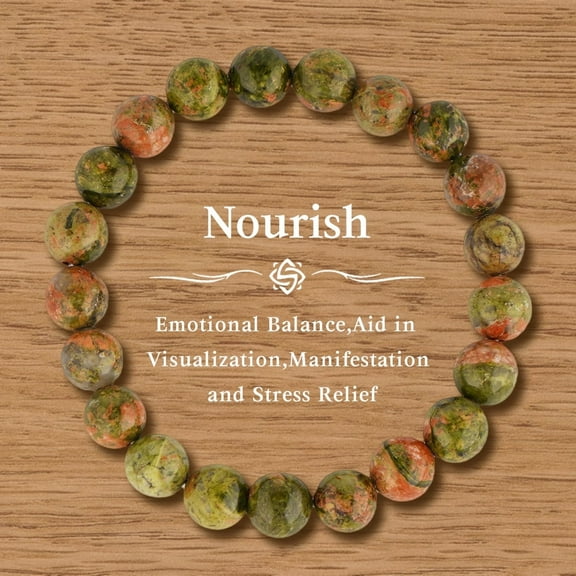 Flower Green Stone Stretch Bracelet for Women and Men, Natural Gemstone Beads Healing Energy Chakra Meditation Jewelry Gift