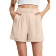 thumbnail image 4 of JWD Women's Shorts Summer High Waisted Work Shorts Elastic Waist Back Casual Shorts with Pocket Beige M, 4 of 8