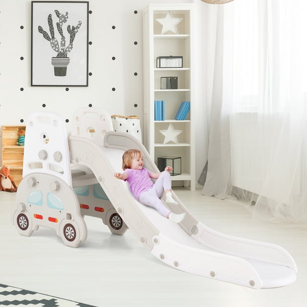 COSTWAY 6 en 1 Toboggan Enfant en HDPE avec Panier de Basket & Télescope, Aire de Jeux Intérieure avec Échelle & Espace de Rangement, Cadeaux pour Garçons et Filles de 12 Mois