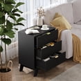 thumbnail image 4 of Night Stand Set 2, Bedside Table & End Table, Mid Century Modern Fluted Wood Nightstand with 3 Drawers & Metal Handles, Farmhouse Nightstand for Bedroom, Black, 4 of 9