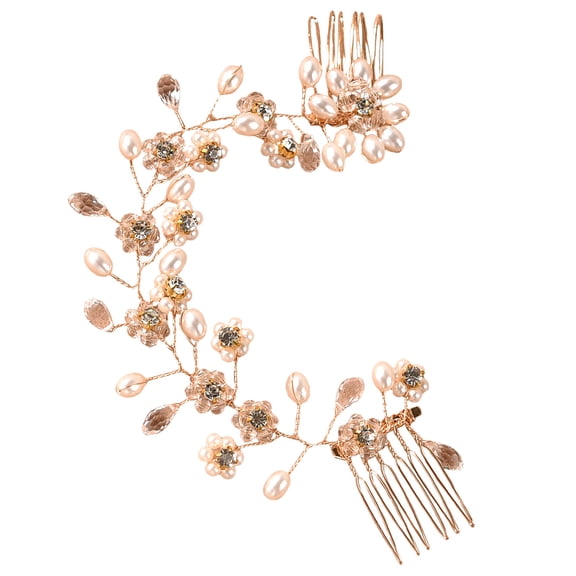 PENIKOKO Wedding Hair Comb Golden Rhinestone Hair Side Combs Bridal Accessory 1Set