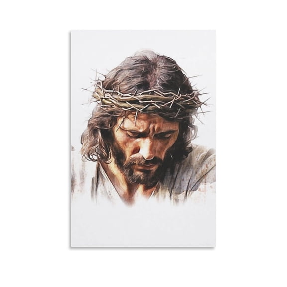 Jesus Christ Wall Art Jesus Wearing A Crown of Thorns Poster Jesus Persecuted Watercolor Painting Gifts Canvas Painting Poster Wall Art Decorative Picture Prints Modern Decor 24x36inch(60x90cm)