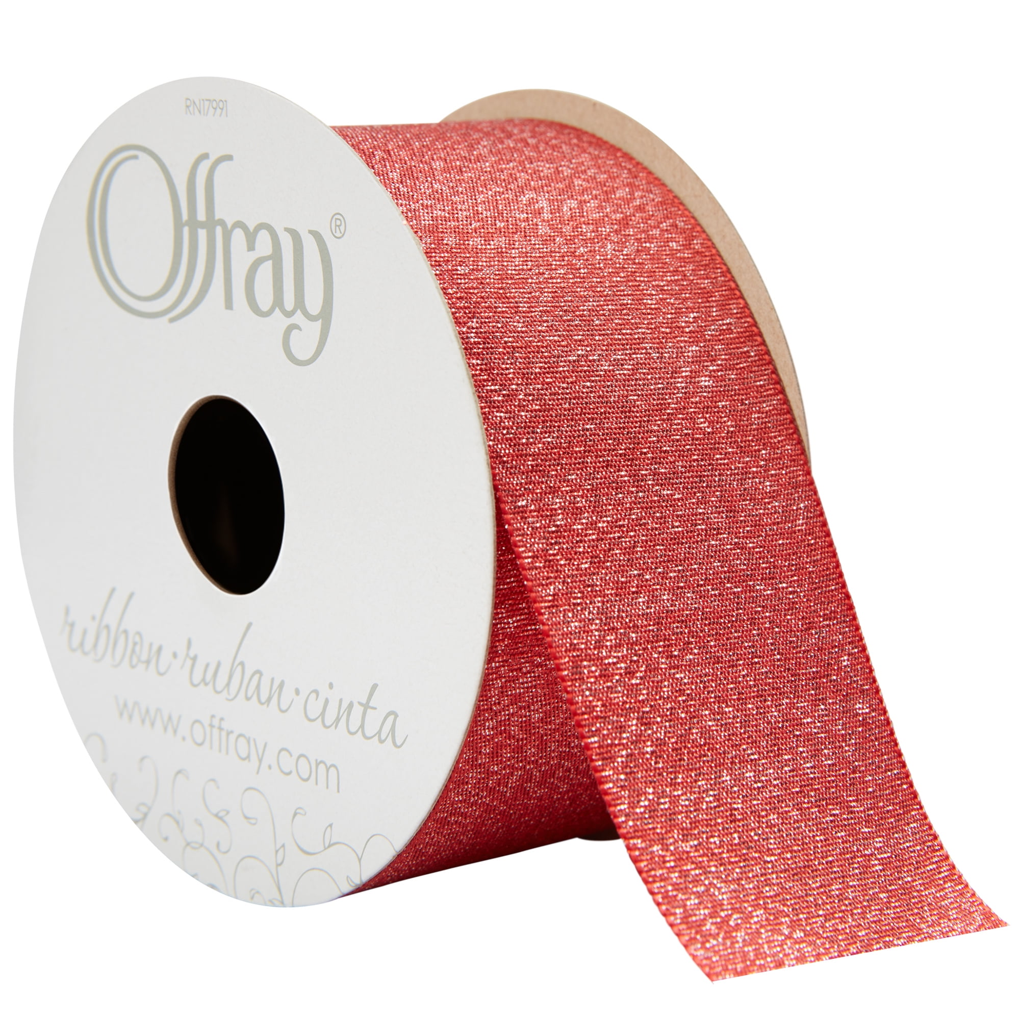(2 pack) Offray Ribbon, Metallic Red 1 1/2 inch Grosgrain Polyester Ribbon, 9 feet