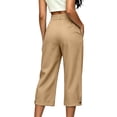 thumbnail image 5 of Yangnuo Women High Waist Pleated Capri Dress Pants With Pockets Belted Casual Business Commuter Cropped Trousers, 5 of 5