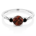 thumbnail image 2 of Gem Stone King 10K White Gold Red Garnet Black Diamond and White Diamond Accent 3-Stone Engagement Ring for Women (1.17 Cttw, Round 6MM, Gemstone January Birthstone, Size 8), 2 of 5