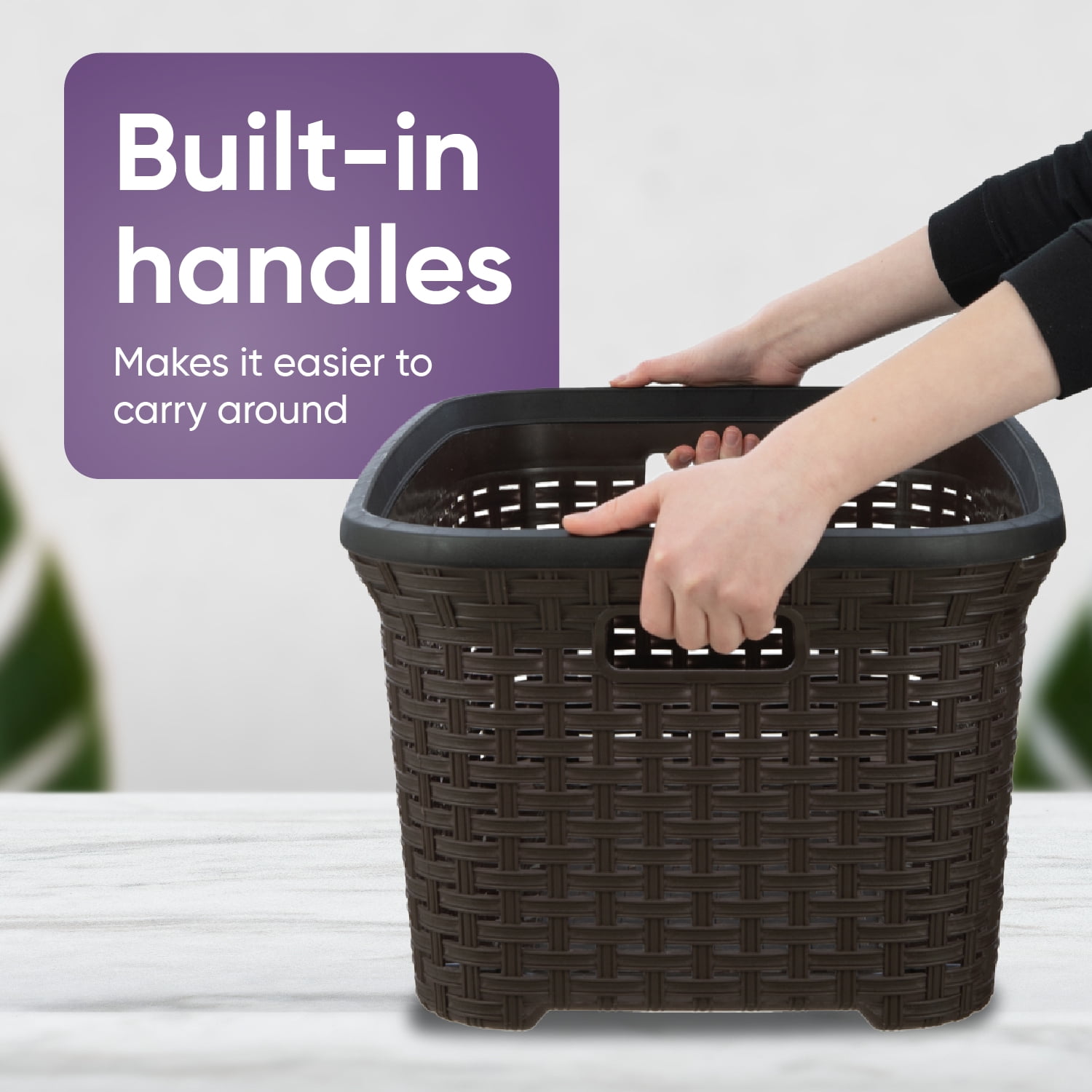 Superio  Large Wicker Laundry Basket with Cutout Carry Handles - Capacity: 50l Brown