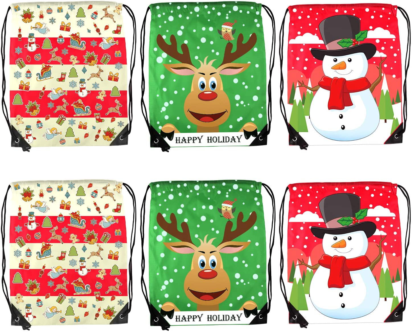 TUPARKA Christmas Drawstring Bags Santa String Backpack Cinch Sack Holiday Gift Bags for Christmas Party Favors Christmas 6 Pack
