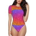thumbnail image 2 of Uemuo Holiday Shiny Pattern Women's One Piece Short Sleeve Swimsuit Rash Guard Surfing Modest Quick-drying Swimsuit Beach Essentials-X-Large, 2 of 9