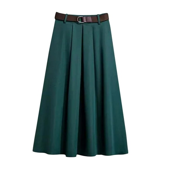 Gfyviroh Women's Skirts Casual Loose Plus Size Pleated Long Skirts High Waist Solid Color Midi Skirts