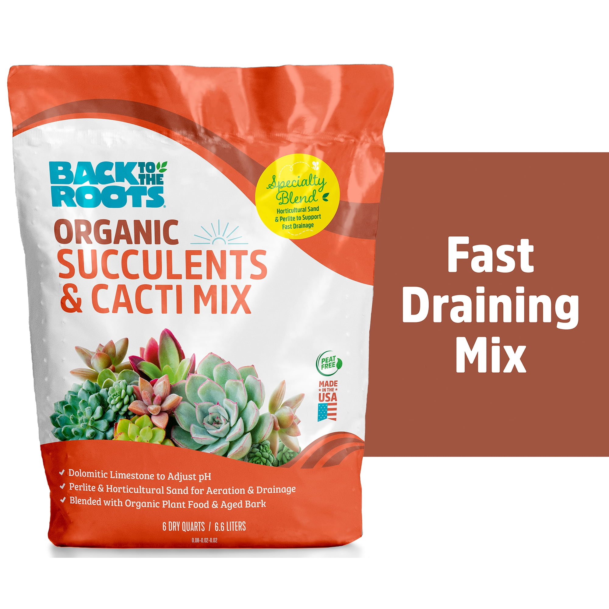(2 pack) Back to the Roots  100% Organic Succulent & Cacti Mix, Fast-Draining for Healthy Roots (6 Quart)