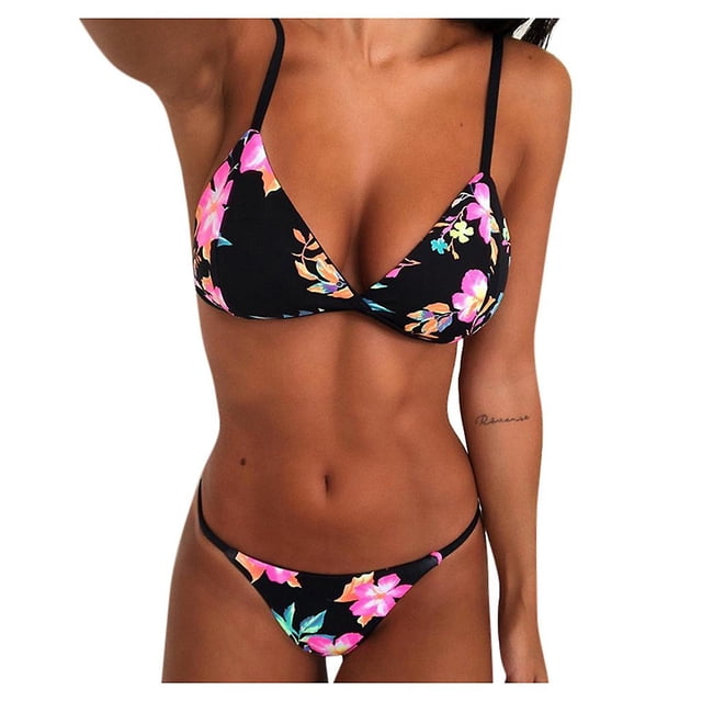 Conjunto de bikini HUOGUO, traje de baño brasileño de corte alto con estampado para mujer