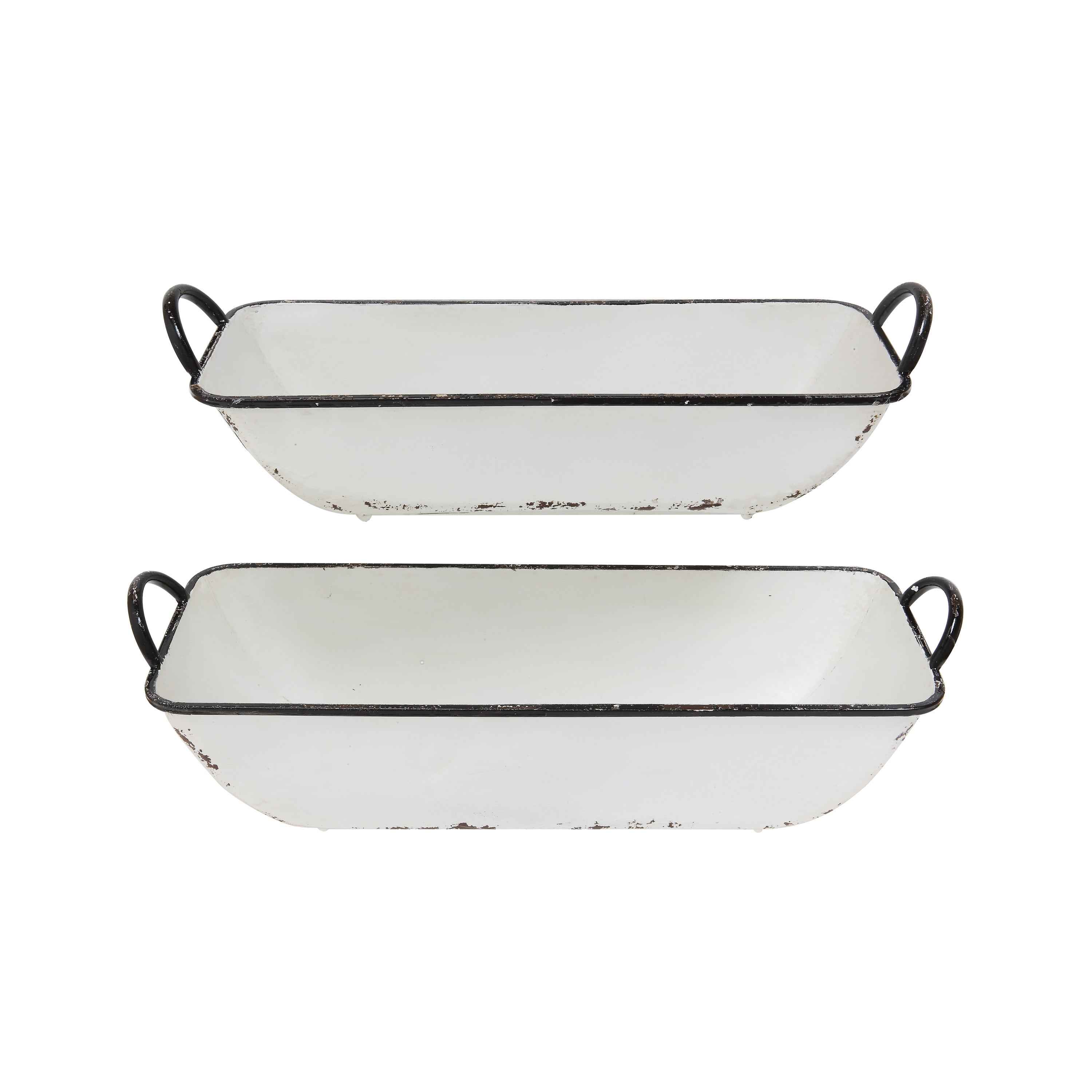 Creative CoOp Set of 2 Distressed White Metal Containers