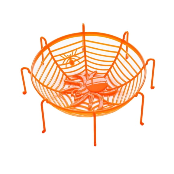 Large Plastic Spider Web Candy Dish, Orange Fruit Basket for Halloween Party Treats and Snack Storage
