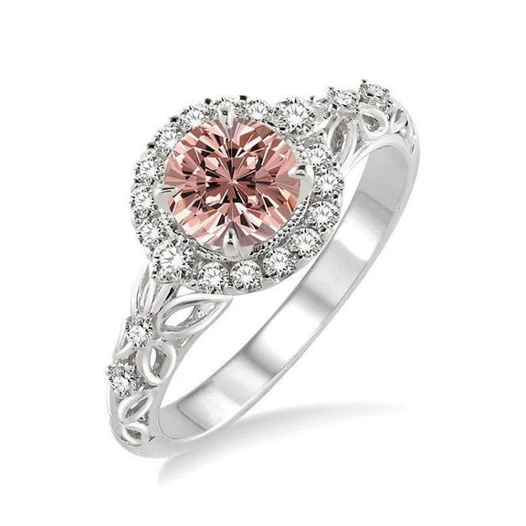 Antique 1.50 Carat Round cut Morganite and Diamond Engagement Ring in 14k White Gold morganite and diamond engagement ring