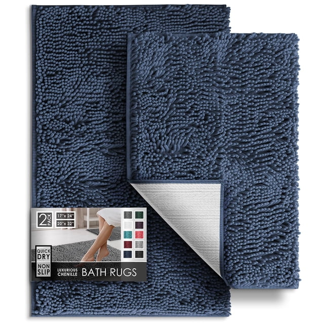 Juego de alfombras de baño de felpilla Hearth & Harbor, color azul marino, 2 unidades