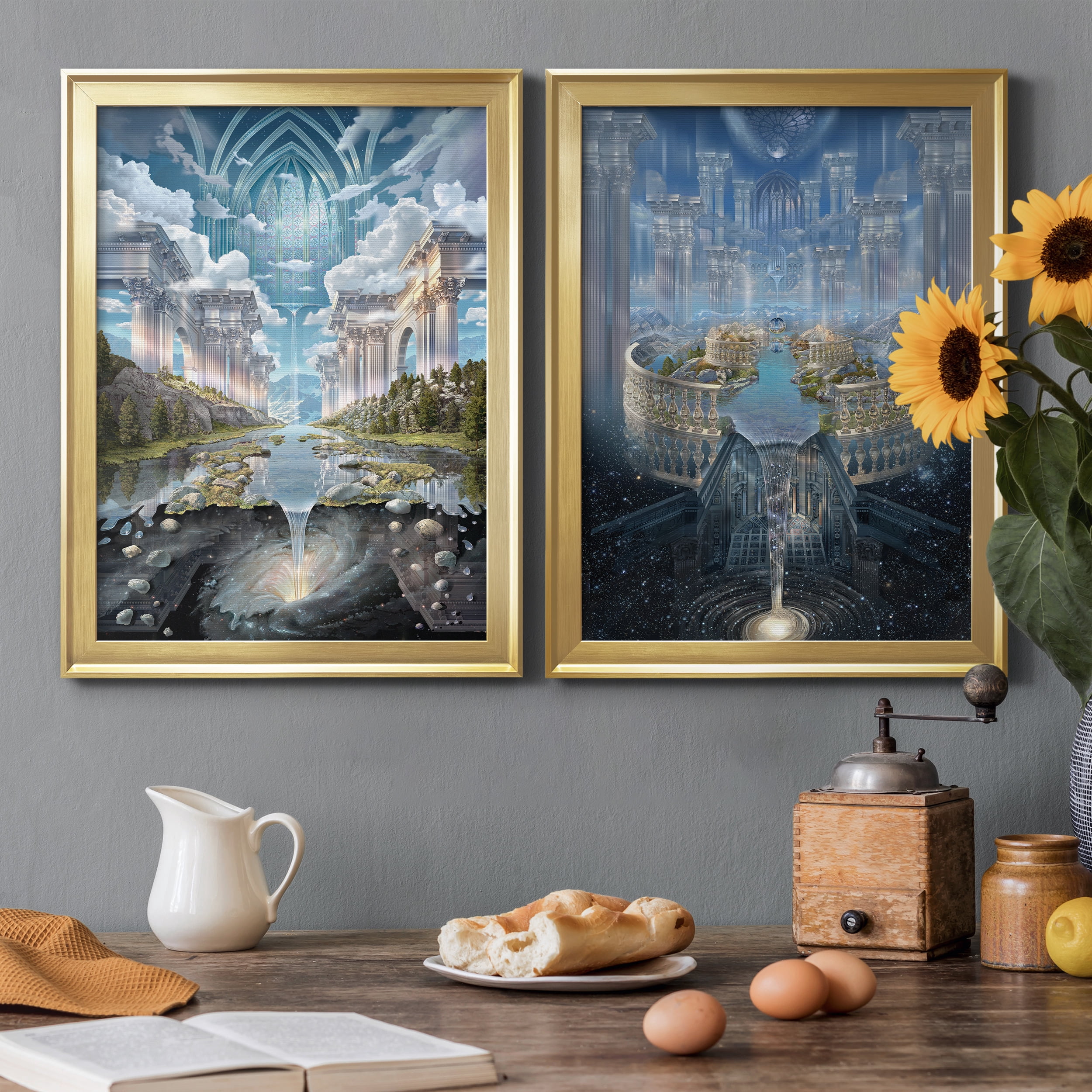 2 Piece Set Genesis II Premium Framed Canvas - Ready to Hang - 18.5 x 24.5 Each - Gold Frame