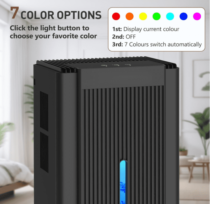 DARKIRON Dehumidifier for Home, 1000 Sq.Ft Quiet Dehumidifier with Auto Shut Off & 7 Color Ambient Light, Ideal for Livingroom Bedroom Basement(Black)