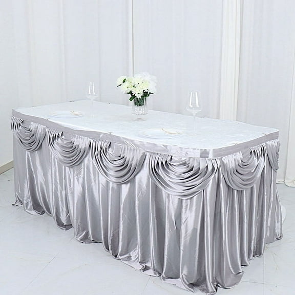 BalsaCircle 14 feet x 29" Satin Drape Banquet Table Skirt Silver