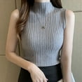 thumbnail image 4 of Fashion Women Knitted Vest Solid Color Sleeveless Half High Collar Slim Base Camisole Casual Tank Top Knitwear Summer Streetwear, 4 of 5