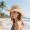 thumbnail image 4 of BadPiggies Straw Cowboy Hat for Men Women Cowgirl Woven Sun Hat Wide Brim Beach Summer Cap Adjustable (Beige), 4 of 7