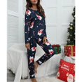 thumbnail image 3 of Conjunto de pijamas navideños para mujer, Tops con estampado de Papá Noel de manga larga y cuello redondo, pantalones largos con apertura de pierna y cintura elástica, ropa de dormir de Navidad, 3 of 4