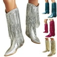 thumbnail image 6 of Povozer Cow Boots for Women Cowboy Boots Print Half Boots Pull on Mid Heel Cowgirl Boots(Gold,8.5), 6 of 6