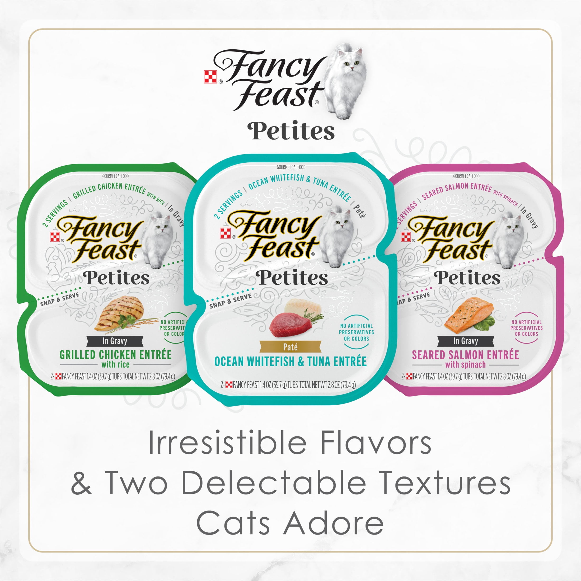 (2 pack) Purina Fancy Feast Petites Wild Alaskan Salmon Entrée Gourmet Wet Cat Food Pate, 1.4 oz Tubs