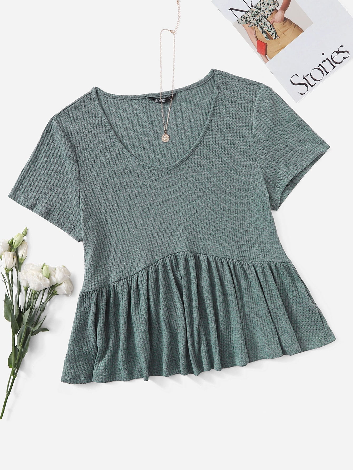 waffle knit peplum top