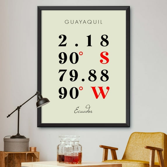 Map of Guayaquil, Ecuador, Multiline Coordinates Colored (18x24)