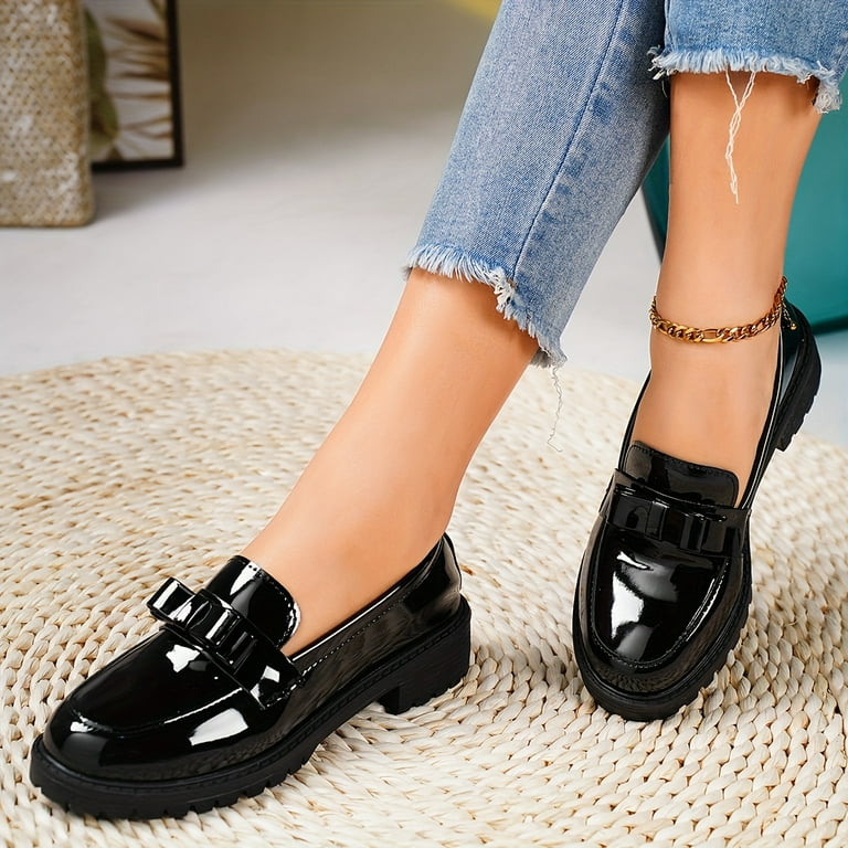 Black shiny loafers womens shops