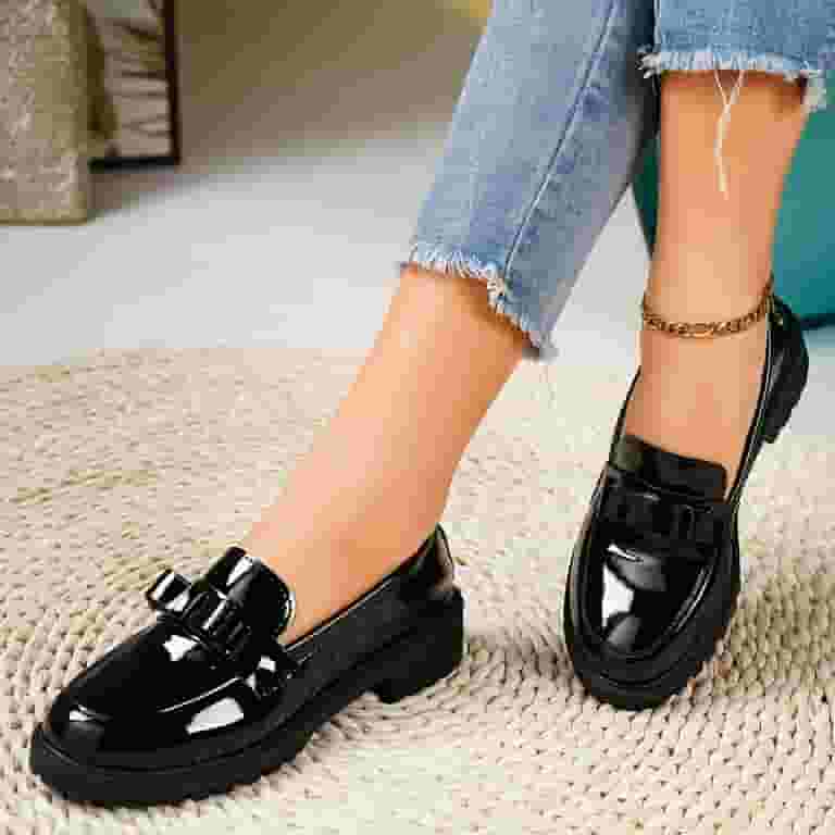 ローファー・オックスフォード elizabethstuart Ribbon combination flat shoes EBAL157125 Women's Solid Color Round Toe Bow Flat Shoes, Patent Leather