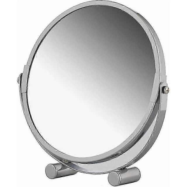 Freestanding magnifying mirror, magnification up to 3x, round double-sided makeup mirror, diameter approx. 17 cm, silver