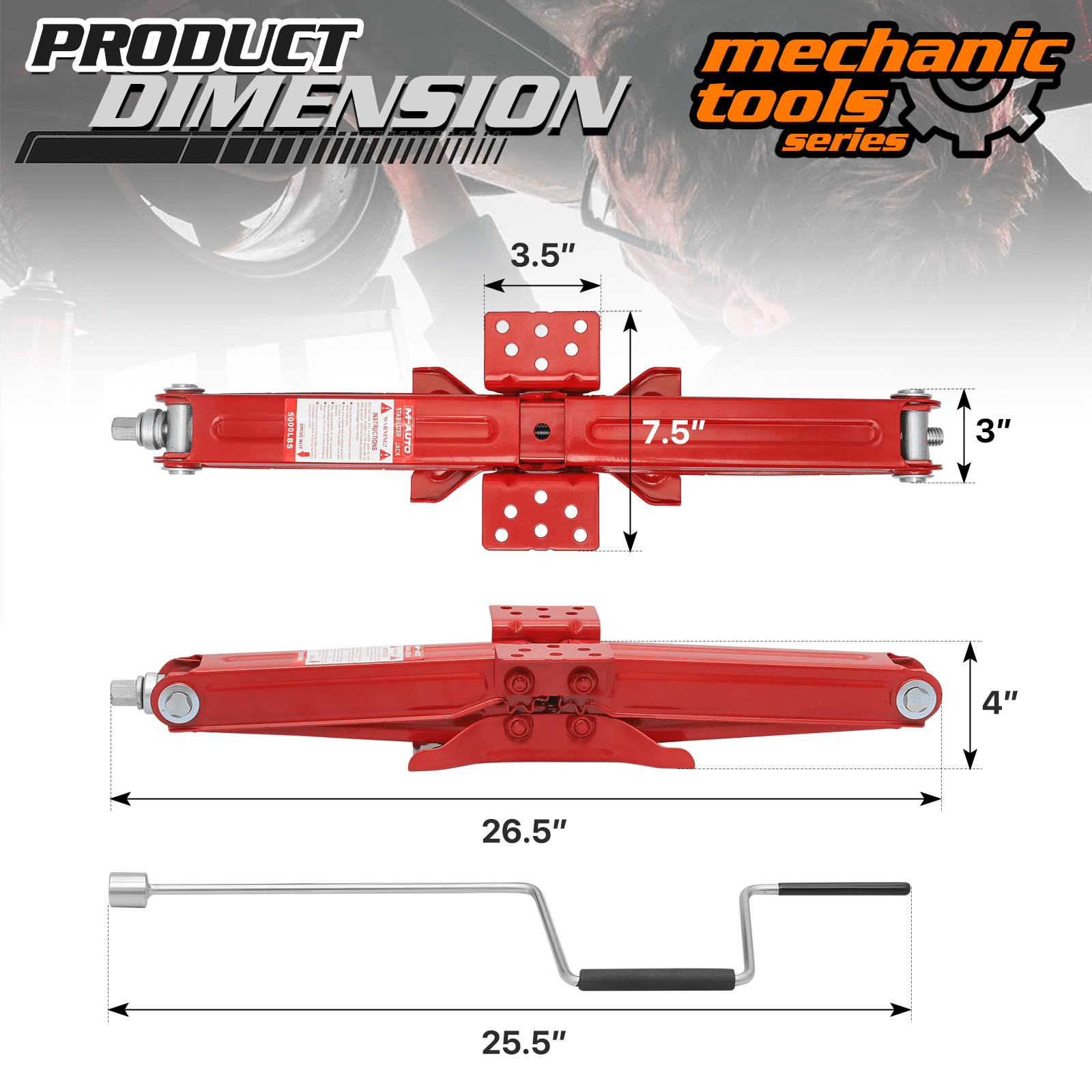 M-AUTO Set of 4 Scissor Jack, 2.5 Ton 5000lbs Heavy Duty Car Jack Tire Repair Tools Kit, RV Trailer Stabilizer Leveling Scissor Jacks with Handle, Red
