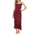 thumbnail image 2 of INSPIRE CHIC Women's Satin Pajama Cami Dress Nightshirt Sleepwear Lounge Long Nightgown M Red, 2 of 5