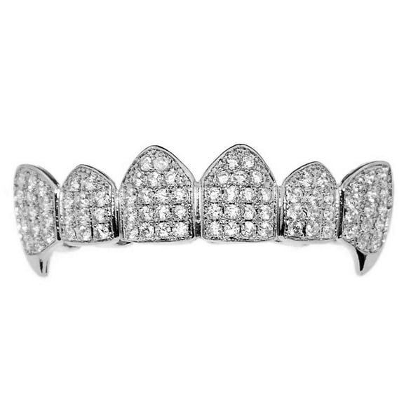 CZ Fang Grillz Cubic Zirconia Top Upper Teeth Hip Hop Vampire Fangs Bling Grills