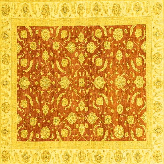 Ahgly Company Machine Washable Indoor Square Oriental Yellow Traditional Area Rugs, 3' Square