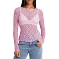 thumbnail image 2 of Cenuakty Women's Summer Sheer Crop Tops Long Sleeve Fitted Short Lace Going Out Tops for Party, 2 of 9