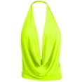 thumbnail image 2 of J. METHOD Women's Sleeveless Halter Neck Lightweight Low Cut Deep V Neck Sexy Draped Backless Top Blouse NEWT07 Neon Yellow L, 2 of 6