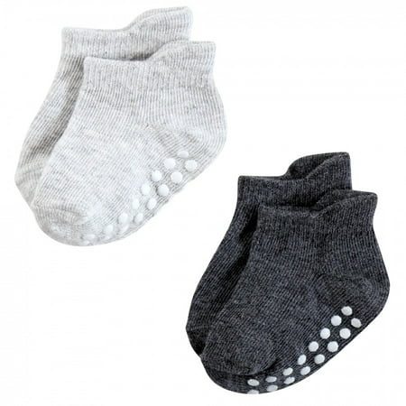 Hudson Baby Infant Boy Non-Skid No-Show Socks, Black White Stripes, 0-6 Months